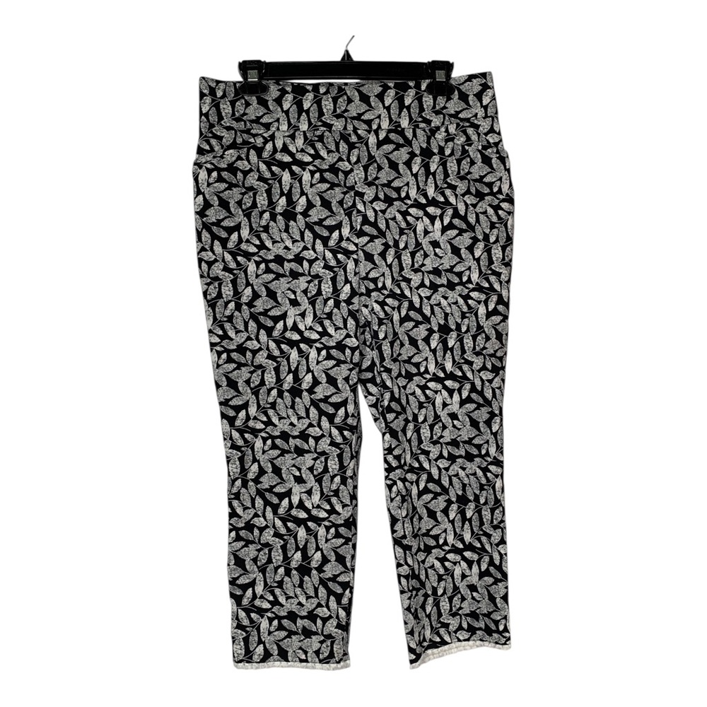 Chico's Perfect Stretch Pants Black & White Leaf Print Elastic Waistband Sz 1.5